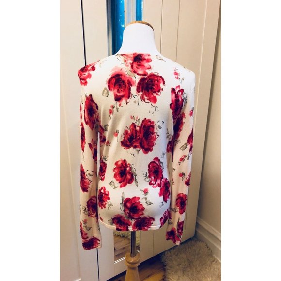 Vintage Oscar de la Renta White Cardigan Flowers Roses Sequins Small - Picture 4 of 6